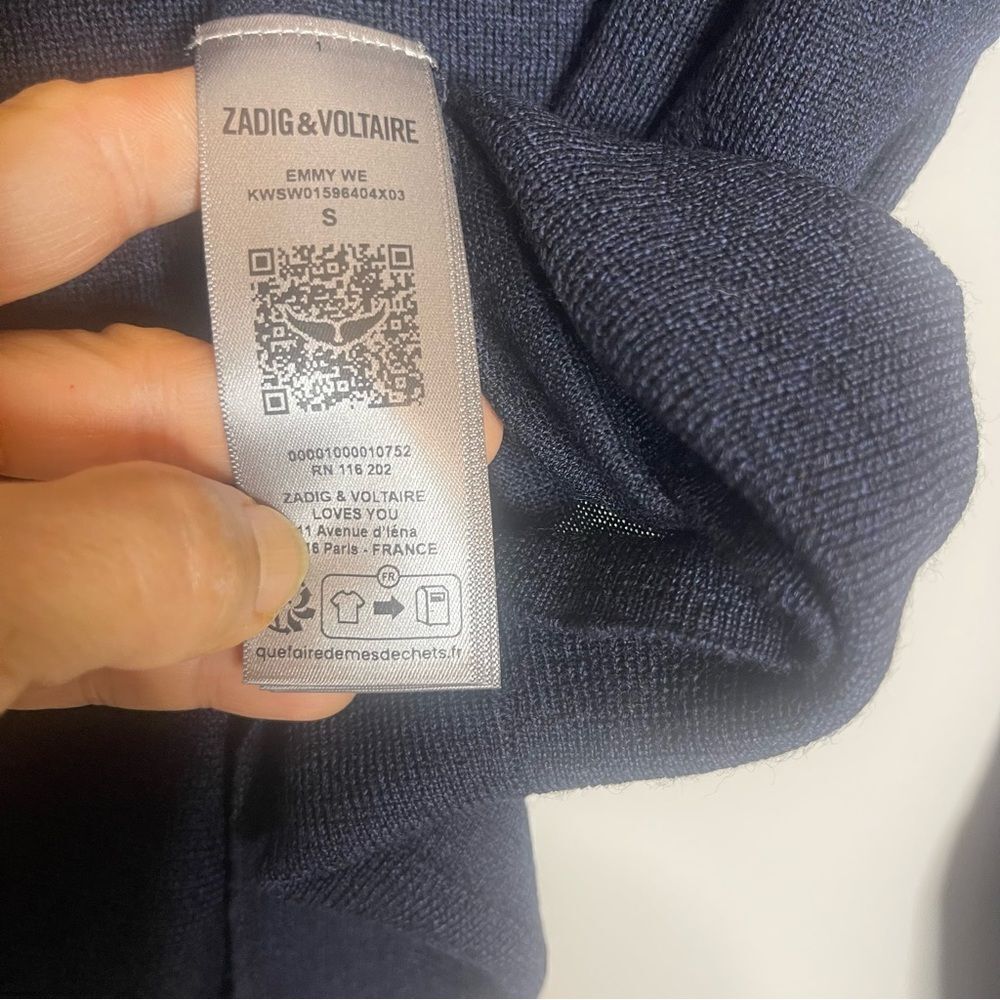 $298 Zadig & Voltaire Women's Encre navy blue merino wool jumper sweater NEW - Picture 10 of 10